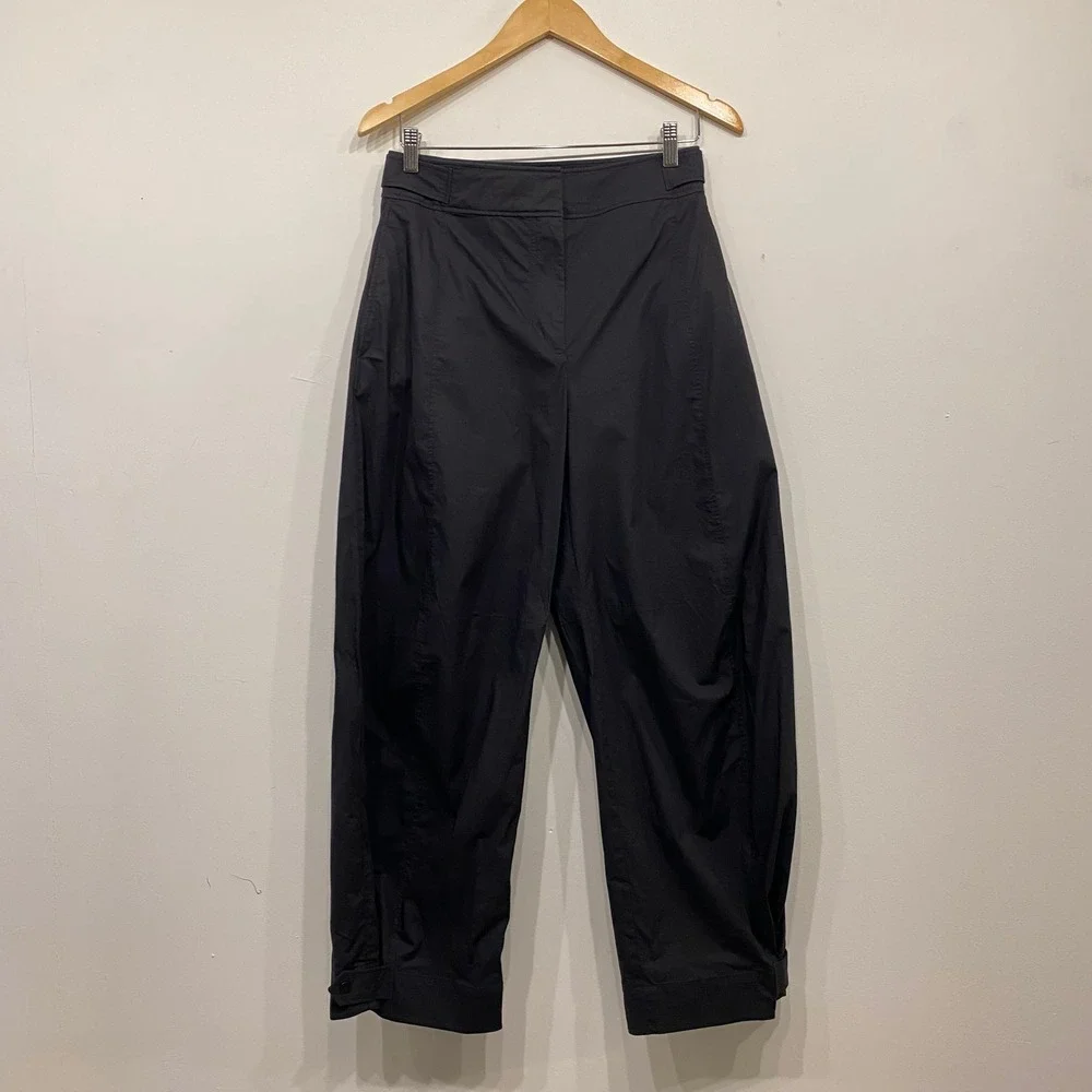 COS Black Tapered Barrel Leg Trousers High Waisted Cotton Blend Pants Womens 6 - Picture 2 of 7